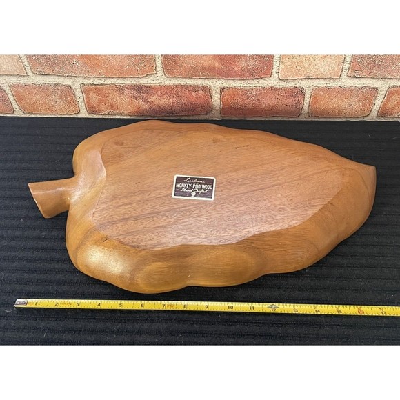 Vintage Monkey Pod Leaf Wooden Hand Carved Serving Tray Dish Bowl Mid-Century - Picture 6 of 8